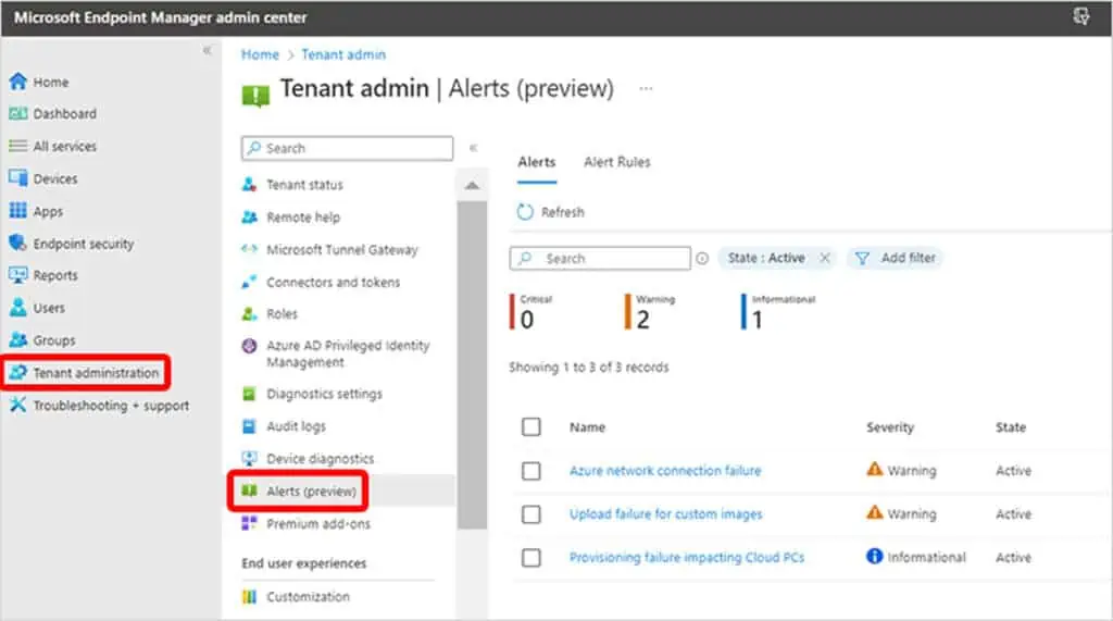Configure Windows 365 Cloud PC Alerts in Intune 1 Windows 365 Alerts in Intune Admin Console