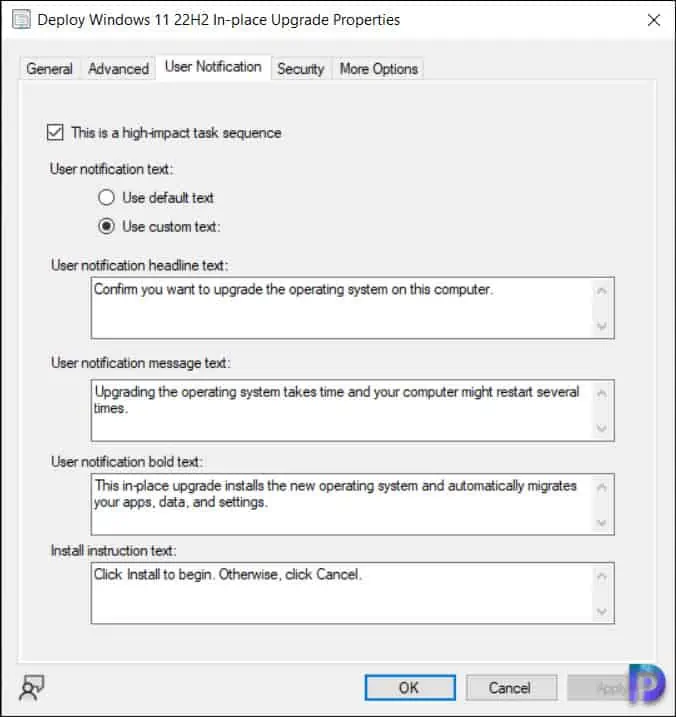 Configure High-Impact Task Sequence Settings in SCCM 2 Create a custom notification for high-impact Task Sequence deployments