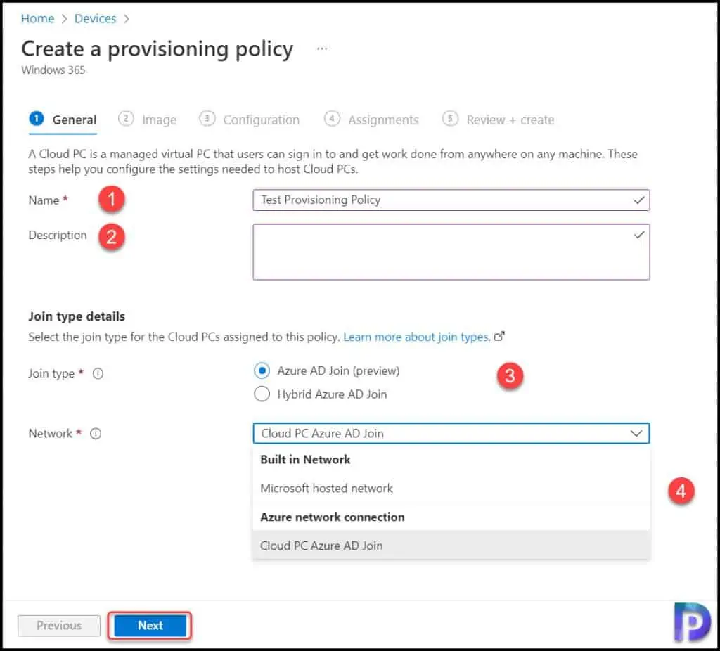 Create a Provisioning Policy in Windows 365 for Cloud PC 2 Specify Join Type for Cloud PCs