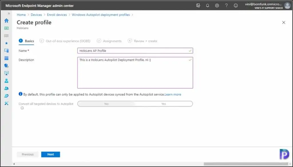 Create Autopilot Profile for HoloLens 2 Devices 13 Create HoloLens Profile