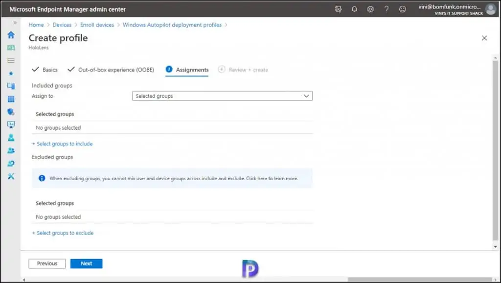 Create Autopilot Profile for HoloLens 2 Devices 15 HoloLens Profile Assignments