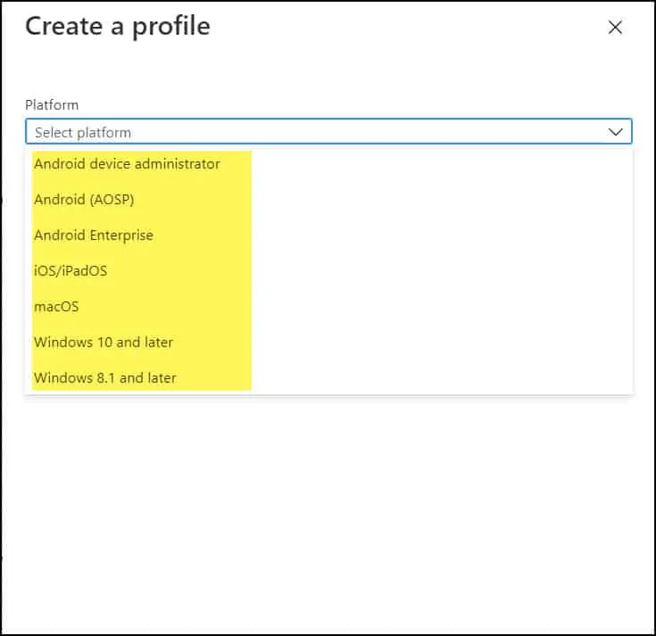 Create Intune Settings Catalog Policy 2 Create a Profile - Select Platform