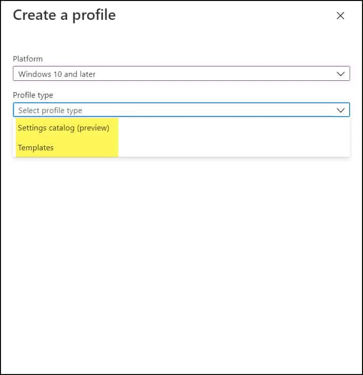 Create Intune Settings Catalog Policy 3 Create a Profile - Select Profile Type