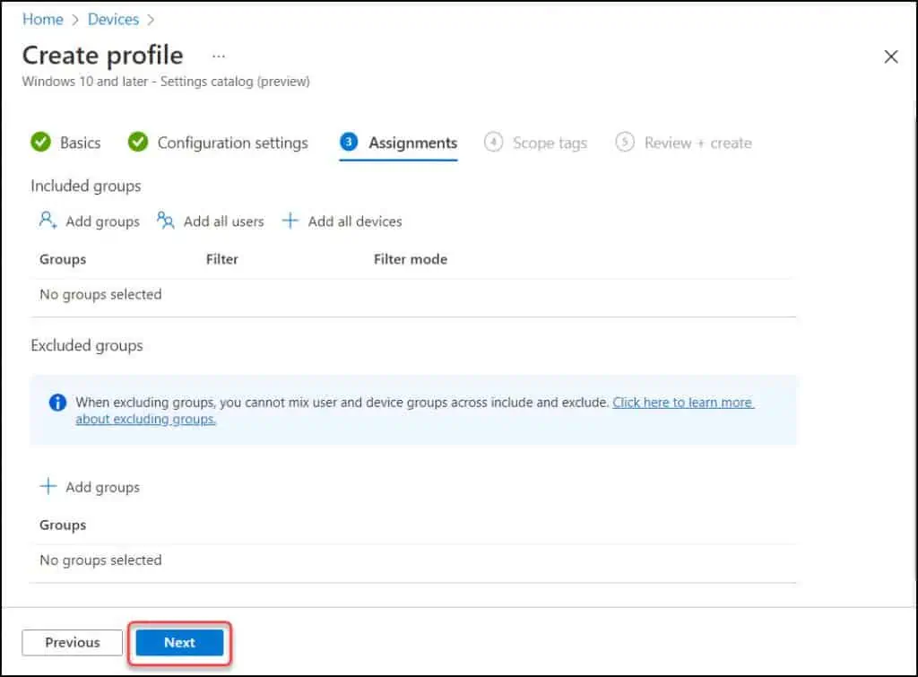 Create Intune Settings Catalog Policy 9 Intune Profile Assignments