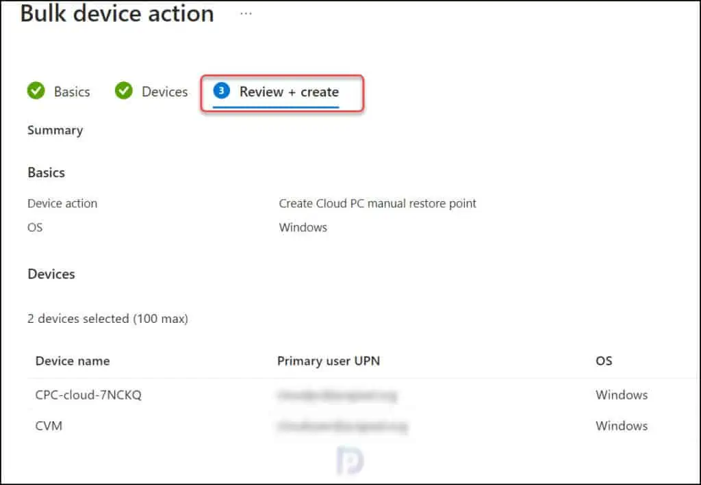 Create multiple manual restore points in bulk for Cloud PCs