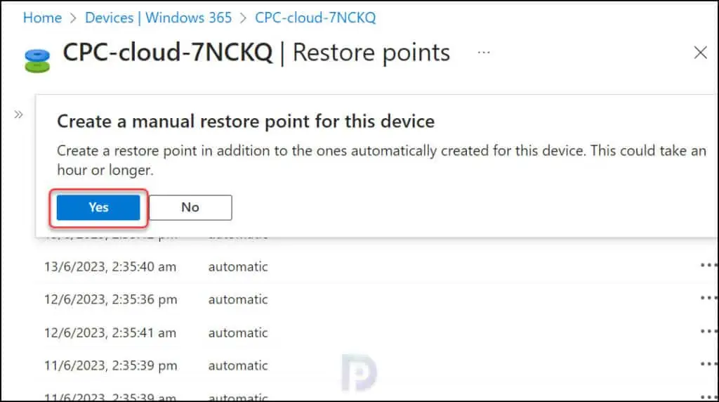 Create Manual Restore Points for Cloud PCs in Windows 365 3 Create a single manual restore point for Cloud PC