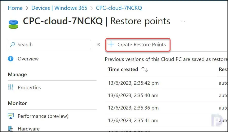 Create Manual Restore Points for Cloud PCs in Windows 365 2 Create a single manual restore point for Cloud PC