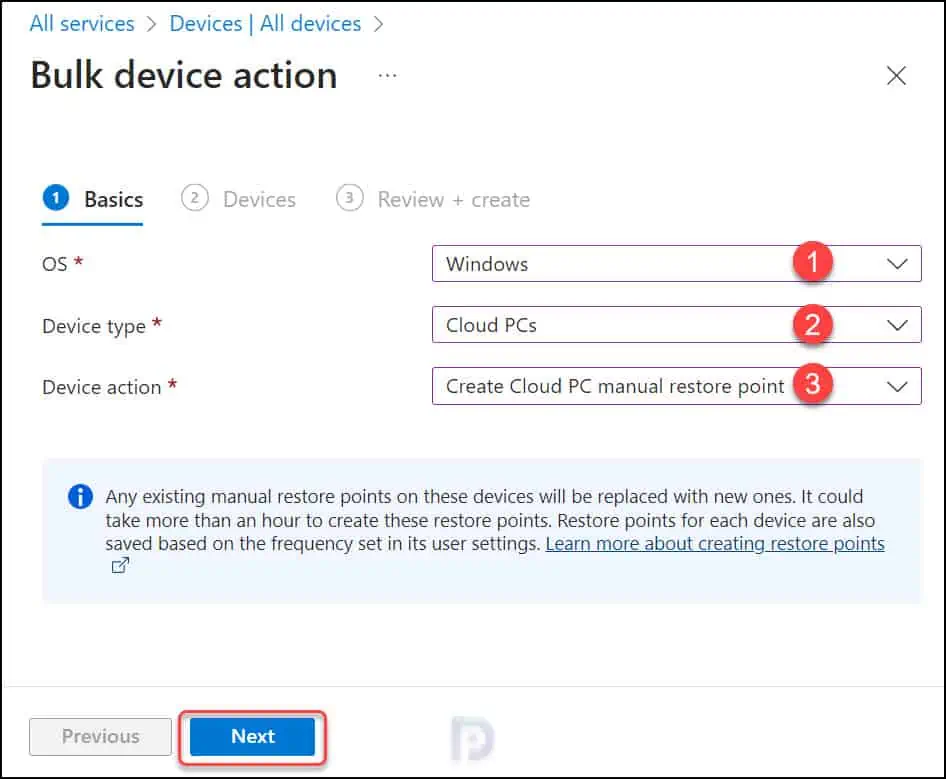 Create multiple manual restore points in bulk for Cloud PCs