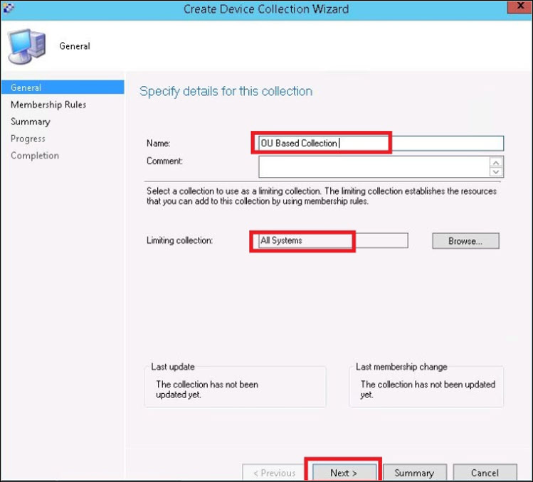 Create SCCM Collections based on Active Directory OU 2 Specify Device Collection Name