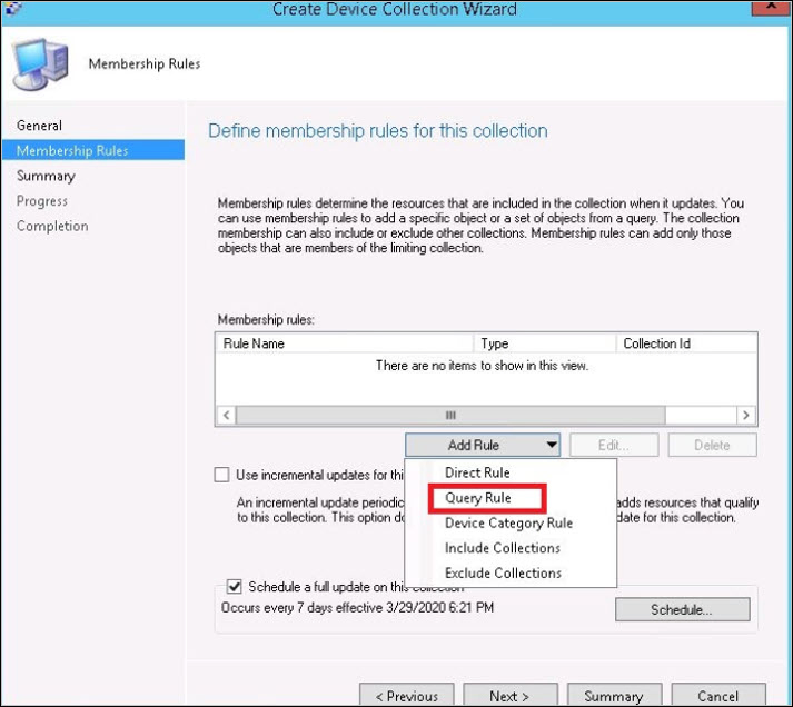 Create SCCM Collections based on Active Directory OU 3 Add Query Rule