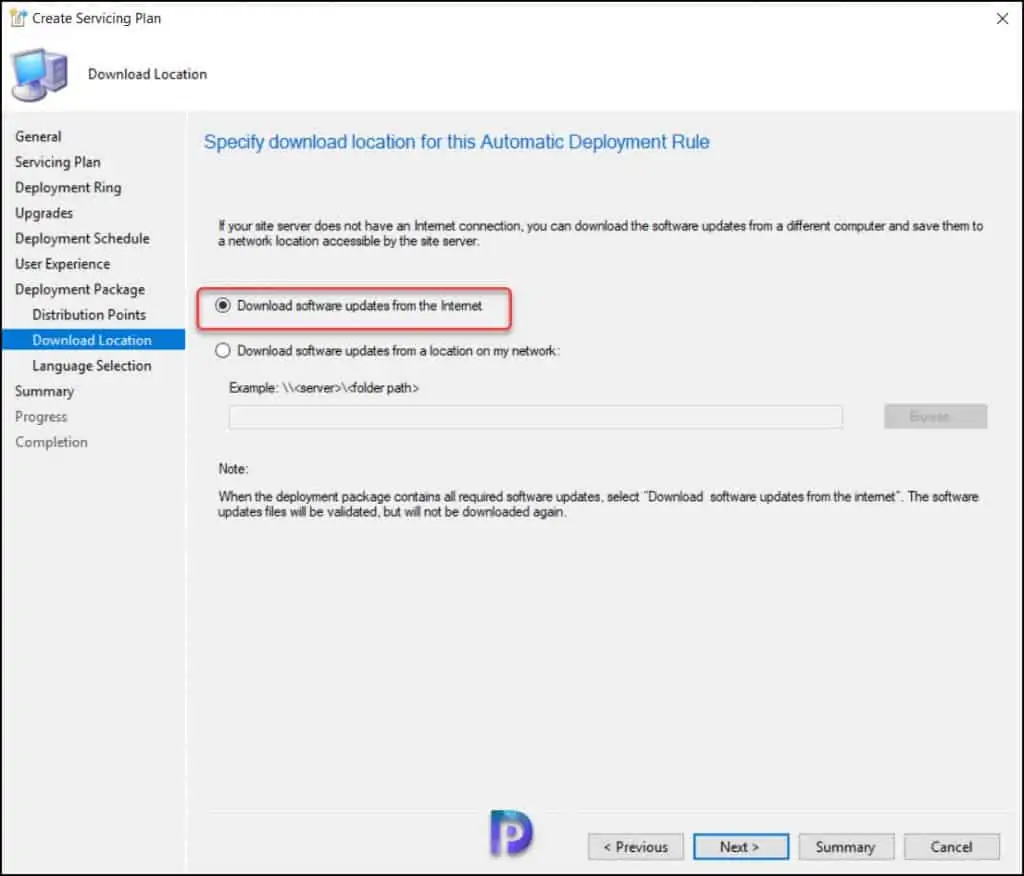Create SCCM Windows 11 Servicing Plan for In-Place Upgrade 13 Specify Windows 11 upgrade Download Location