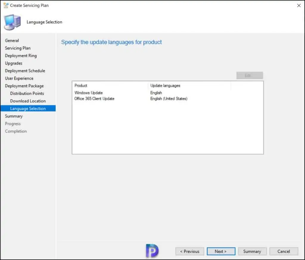 Create SCCM Windows 11 Servicing Plan for In-Place Upgrade 14 Servicing Plan - Language Selection
