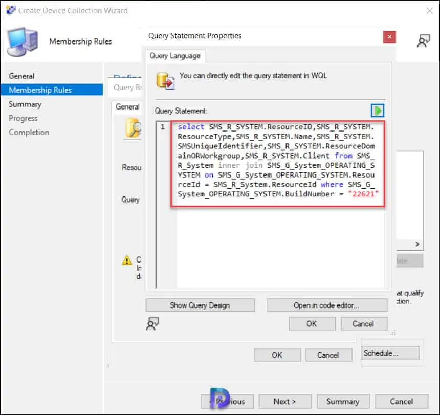 Create Windows 11 SCCM Device Collection 23H2 | 22H2 | 21H2 18 Windows 11 22H2 Query SCCM Device Collection