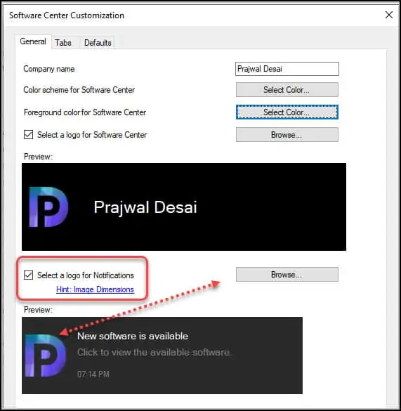 The Best Guide to Customize ConfigMgr Software Center 7 Select a logo for Notifications