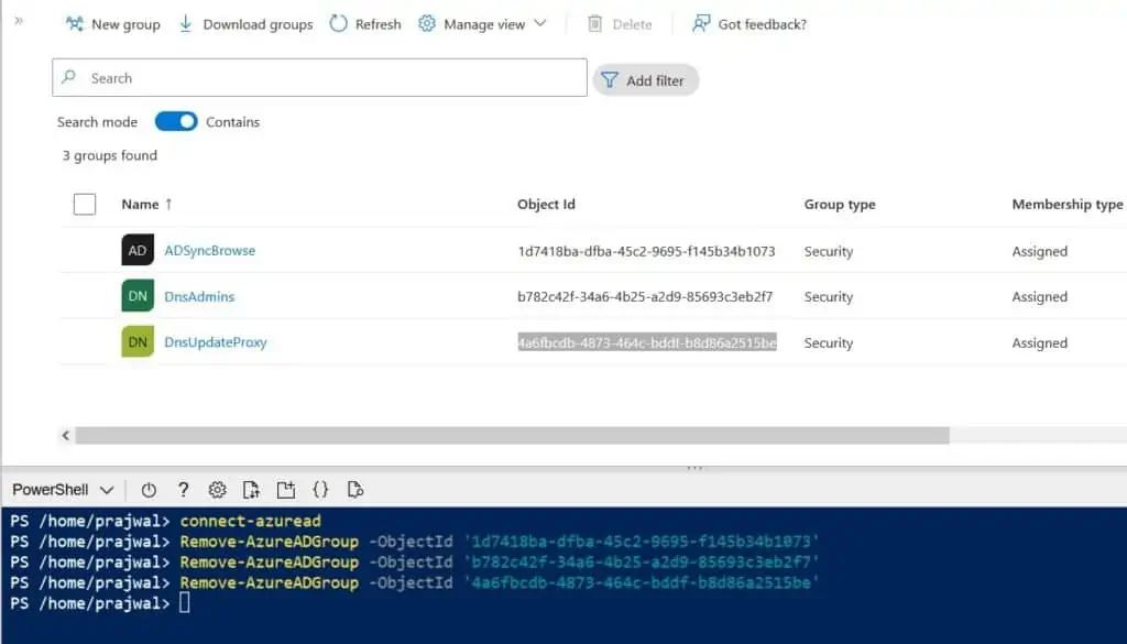 Delete Azure AD Groups using PowerShell