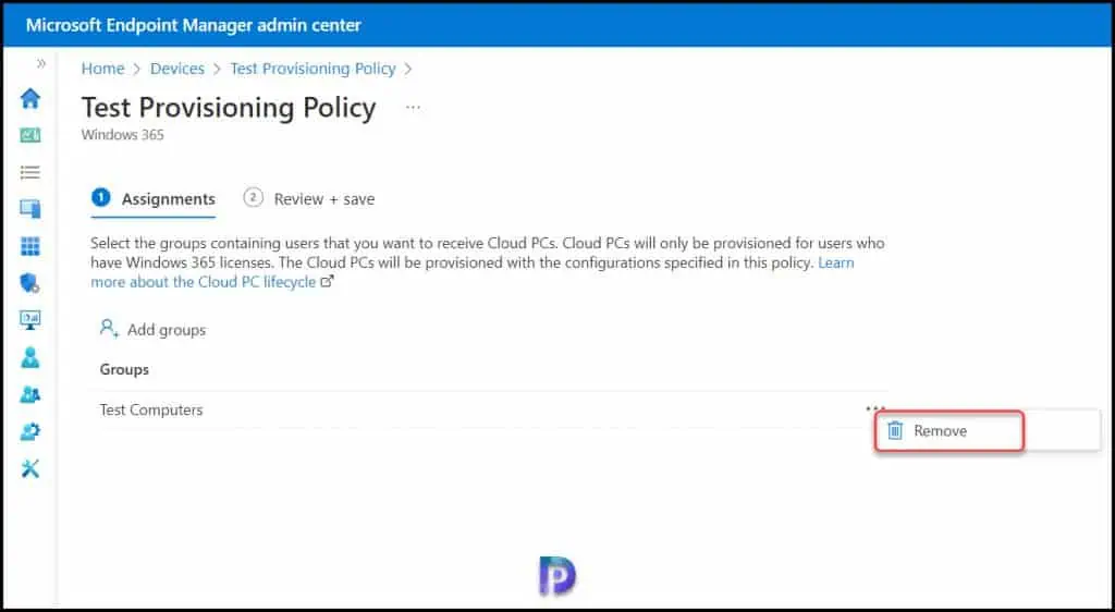 Delete provisioning policies from Cloud PCs in Windows 365 4 Remove Cloud PC Provisioning Policy Assignments