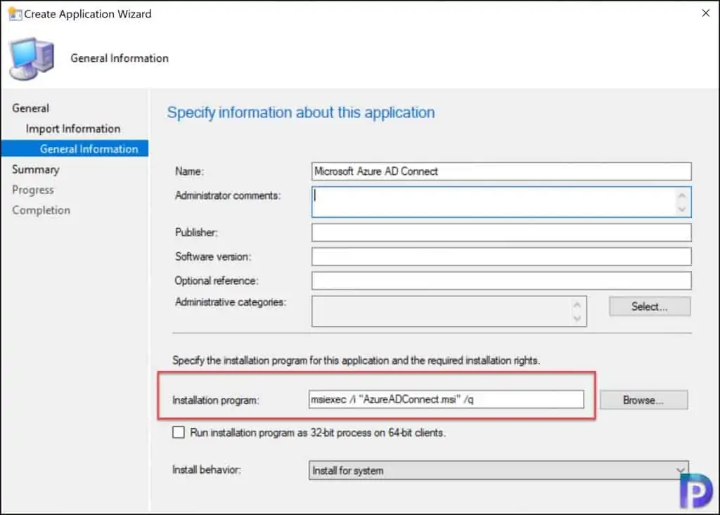 How to Deploy Azure AD Connect using SCCM 4 Create Azure AD Connect Application in SCCM