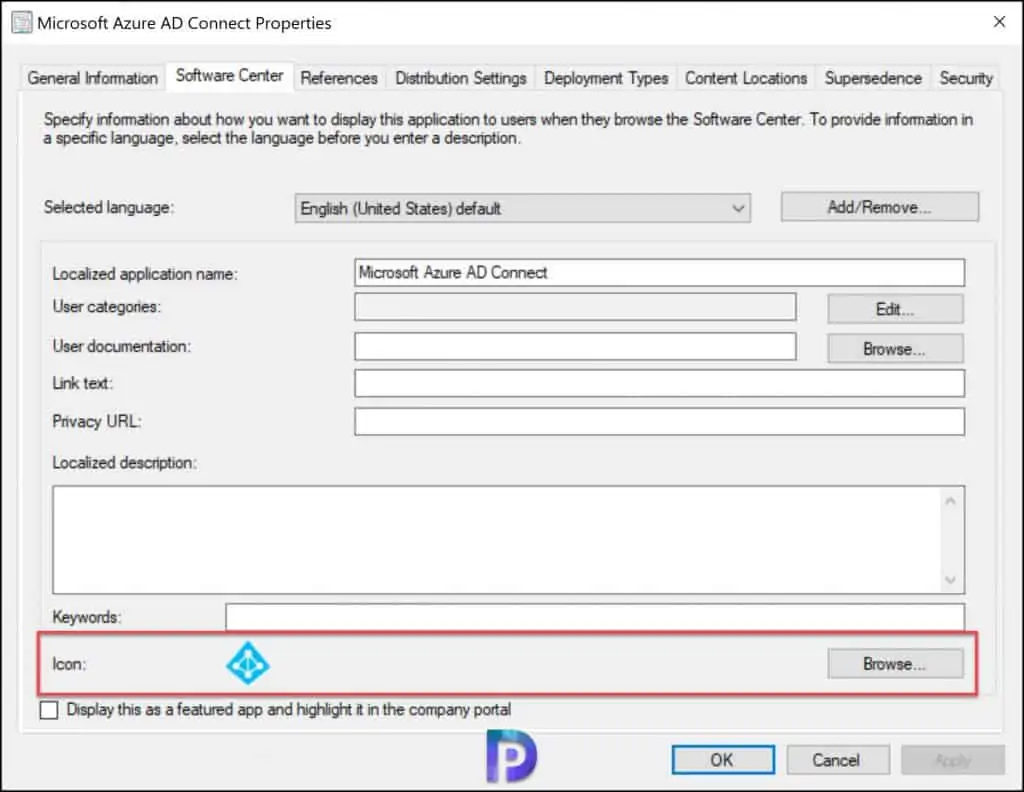 How to Deploy Azure AD Connect using SCCM 6 Specify Azure AD Connect Icon