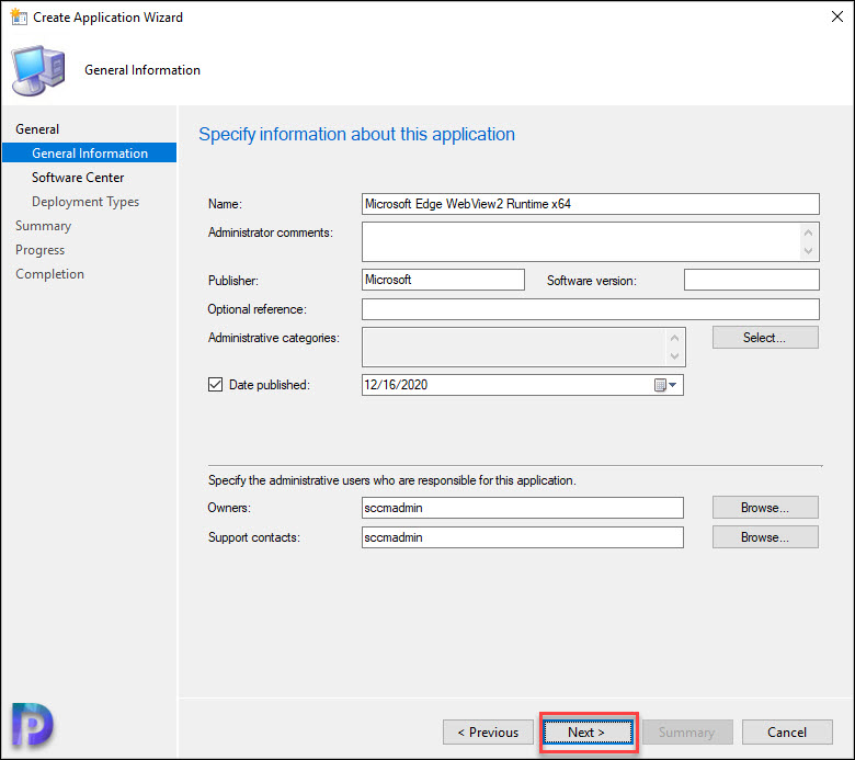 Deploy Microsoft Edge WebView2 Using ConfigMgr 3 Specify WebView2 Application Details