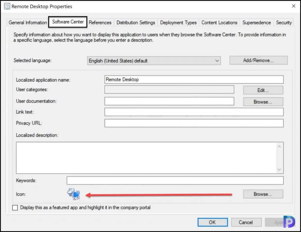 Deploy Remote Desktop Client using SCCM | ConfigMgr 6 Specify Remote Desktop Client Icon