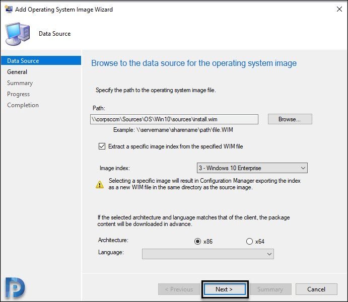 Deploy Windows 10 2004 using SCCM | Configuration Manager 3 Specify data source