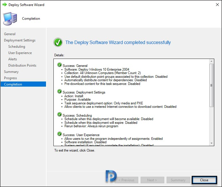 Deploy Windows 10 2004 using SCCM | Configuration Manager 35 Deploy software wizard completion page