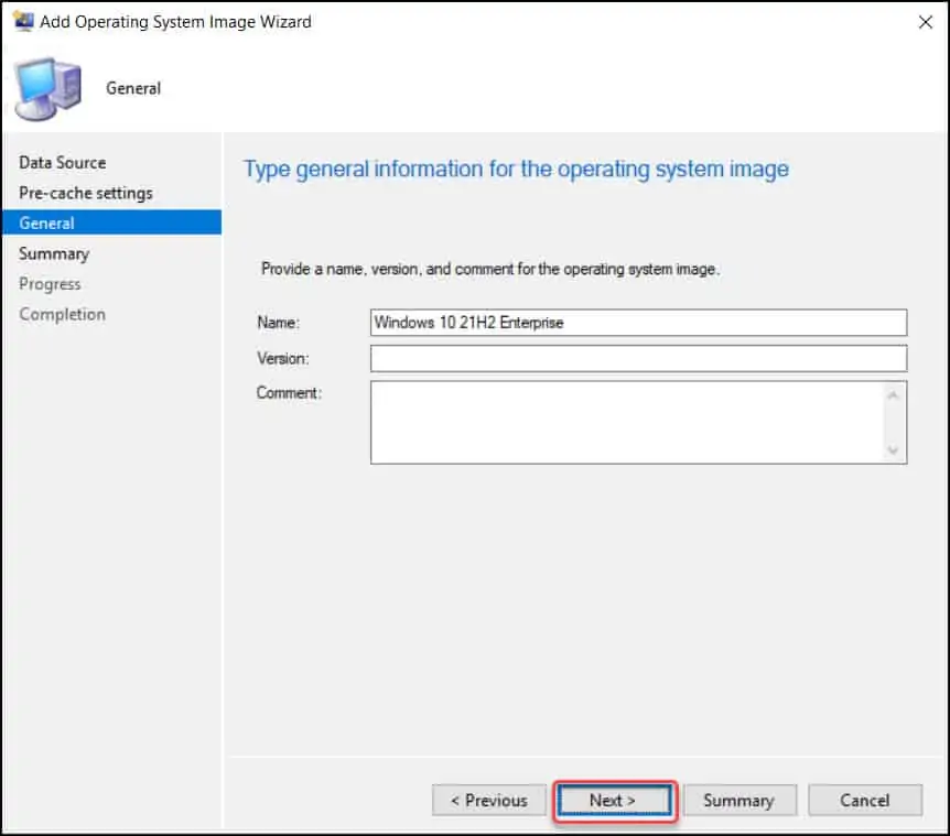 Add Windows 10 21H2 OS in SCCM