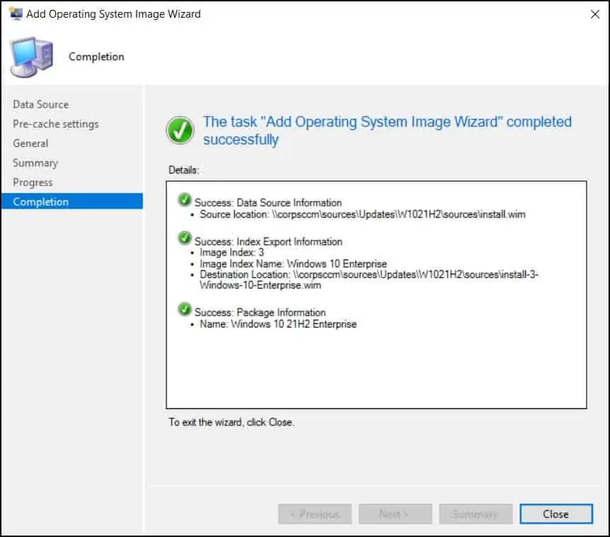 Add Windows 10 21H2 OS in SCCM