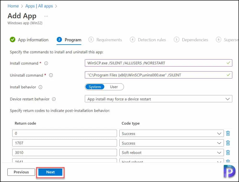 Step-by-Step Guide to Deploy WinSCP using Intune (Win32 App) 8 Specify WinSCP Install and Uninstall Command
