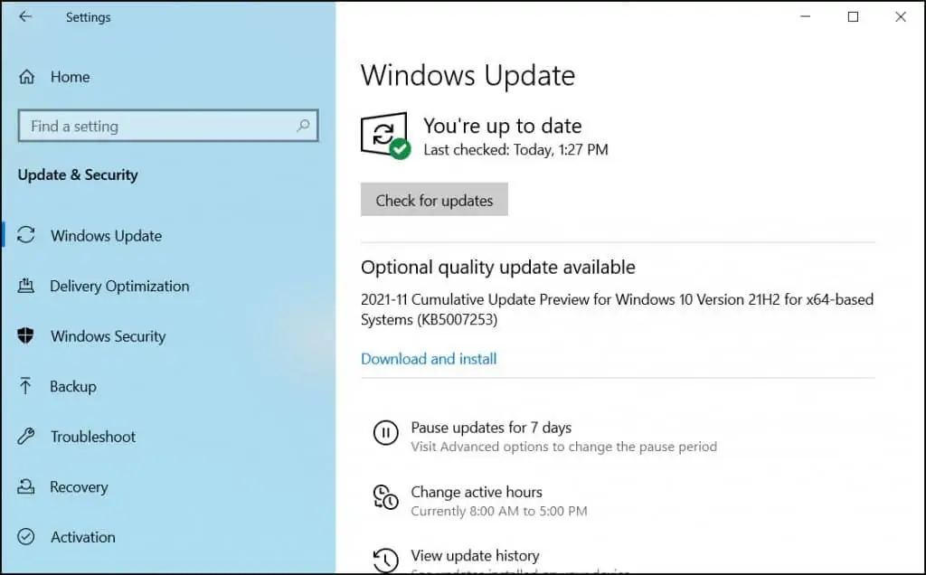 Disable Check for Updates using Group Policy (GPO) 1 Check for Windows Updates Enabled