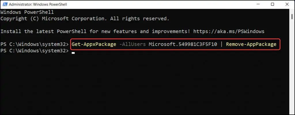 6 Best Ways to Disable Cortana in Windows 11 12 Uninstall Cortana in Windows 11 using PowerShell