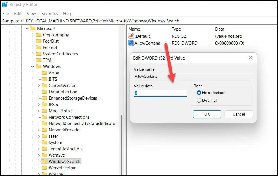 6 Best Ways to Disable Cortana in Windows 11 7 Disable Cortana from Registry Editor