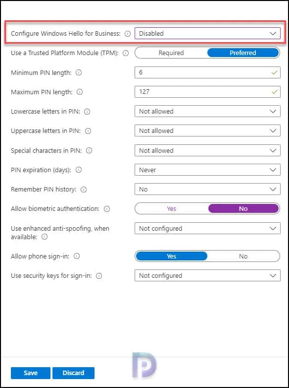 Disable Windows Hello for Business using Intune