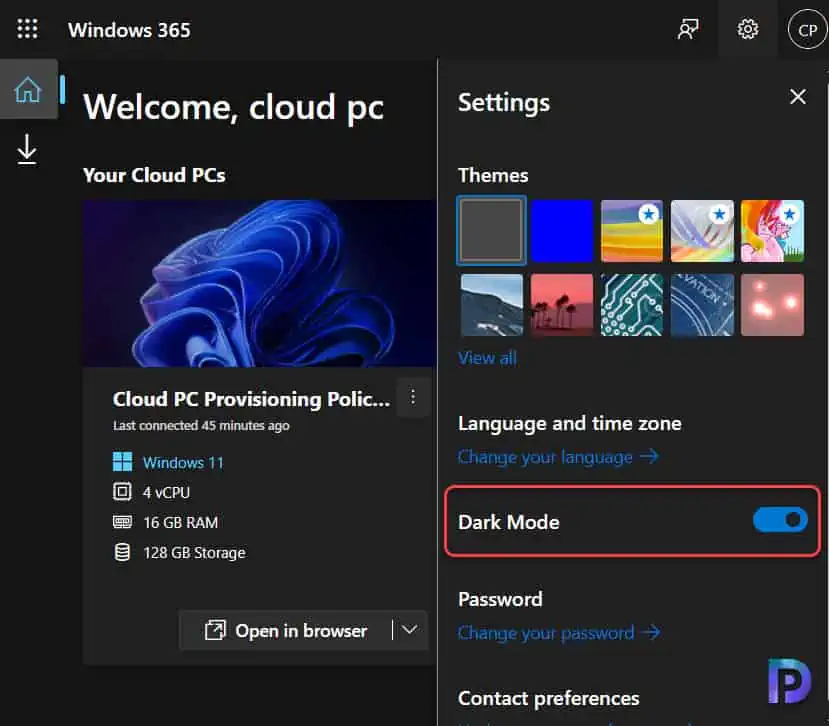 Enable Dark Mode on Windows365.microsoft.com | Cloud PCs 2 Enable Dark Mode on Windows365.microsoft.com
