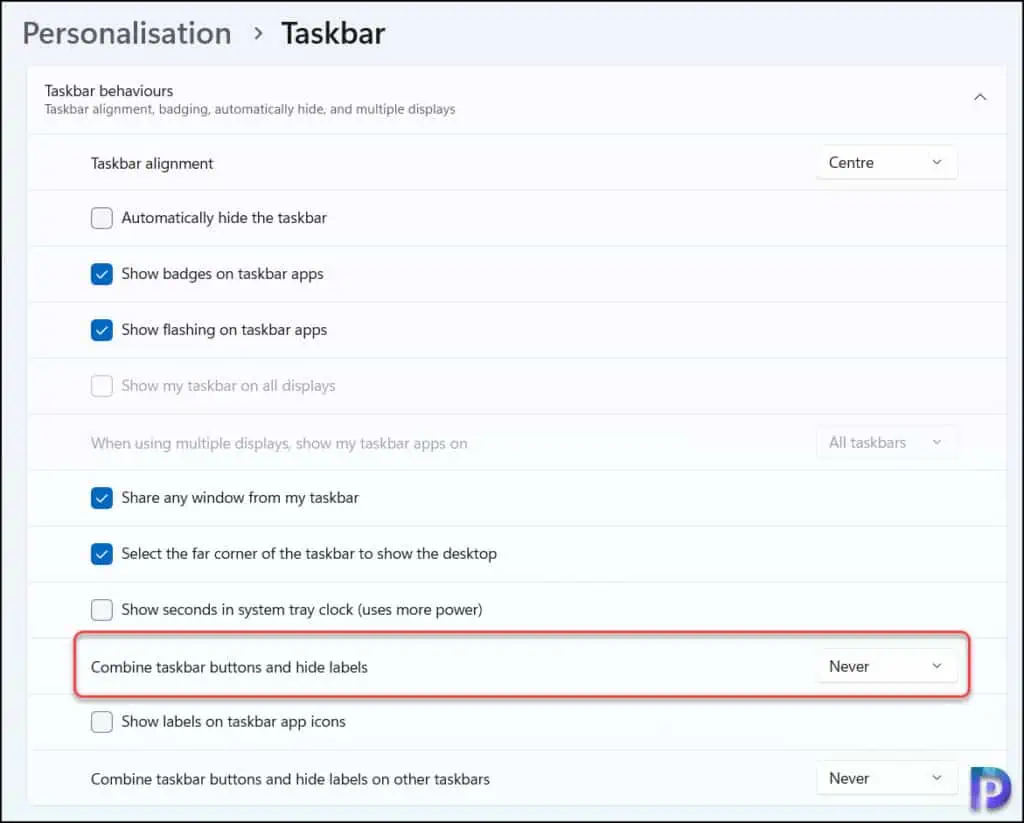 Enable Never Combine Taskbar Buttons in Windows 11 1 Enable Never Combine Taskbar Buttons in Windows 11