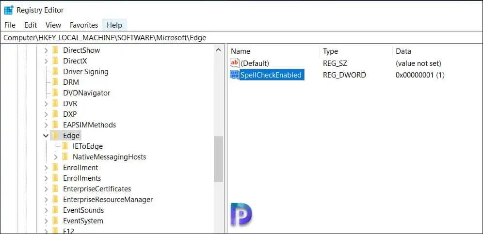 Enable Spellcheck for Microsoft Edge using Registry