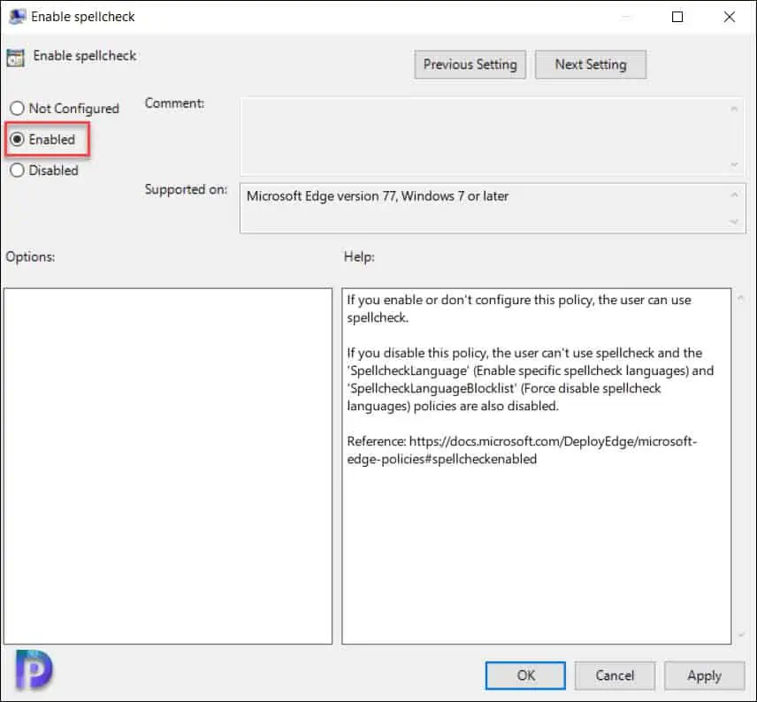 Enable Spell Check in Microsoft Edge using Group Policy