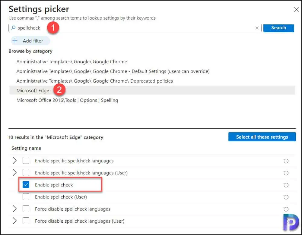 Turn on Spell Check for Microsoft Edge using Intune