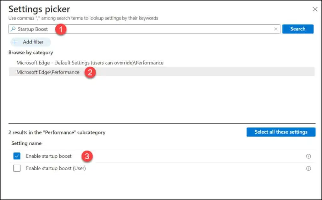 Enable Startup Boost for Microsoft Edge using Intune 5 Enable Startup Boost for Edge | Settings Catalog