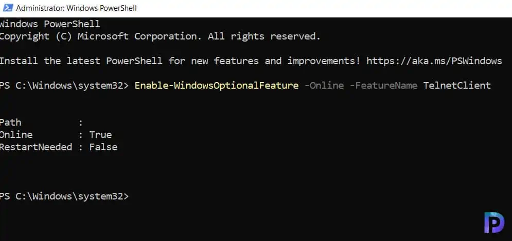 How to Enable Telnet on Windows 11 | Disable Telnet 3 Install Telnet on Windows 11 using PowerShell