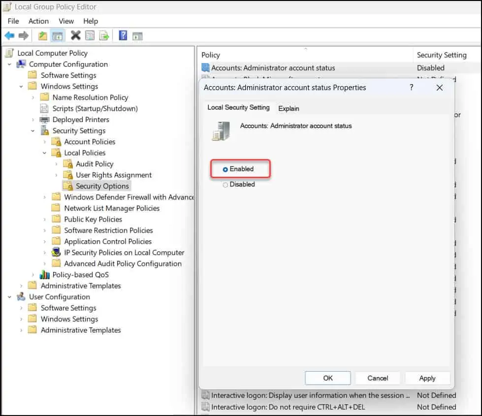 4 Best Ways to Enable Windows 11 Administrator Account 11 Enable Administrator Account in Windows 11 Using Group Policy Editor