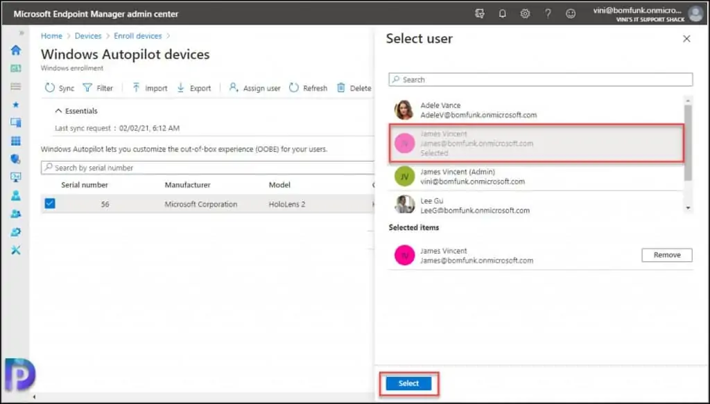 Enroll HoloLens 2 Device for Autopilot Deployment 8 Select User