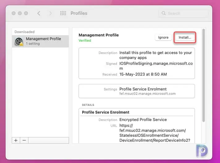 Enroll macOS Devices in Intune using Company Portal App 22 Install Management Profile