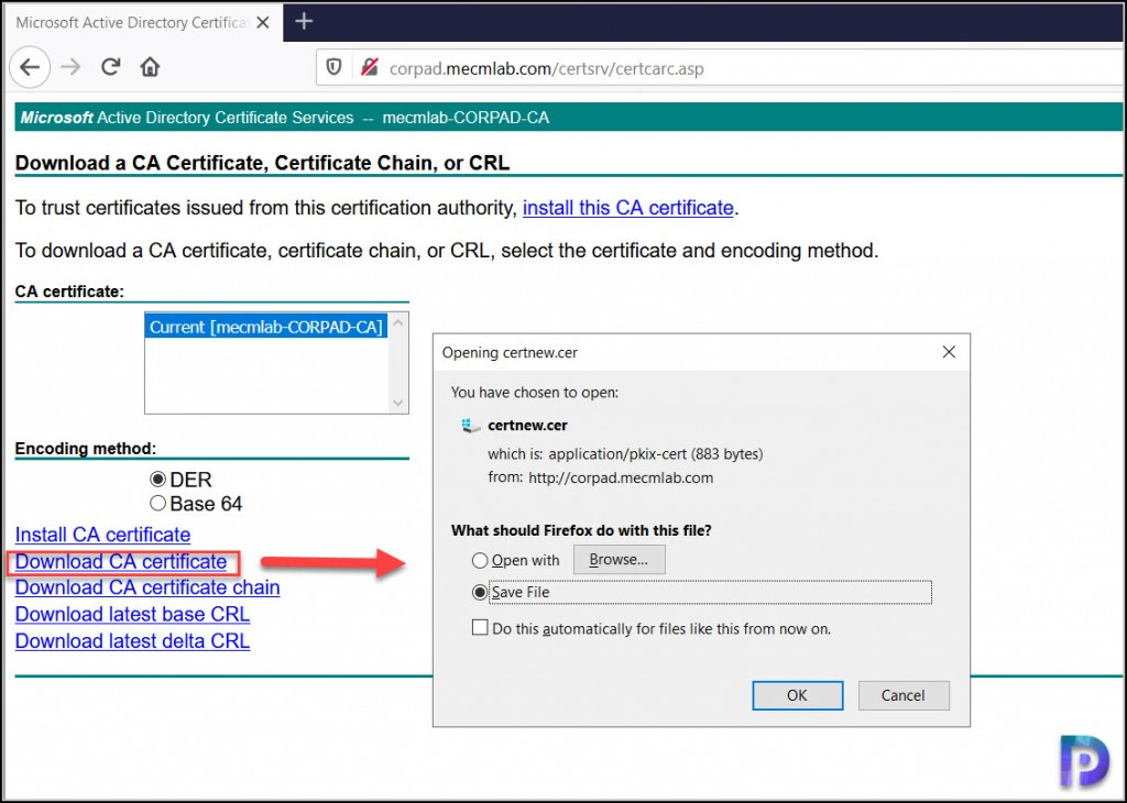 2 Easy Ways to Export Root CA Certificate for ConfigMgr 4 Request the Root Certification Authority Certificate from the Web Enrollment Site