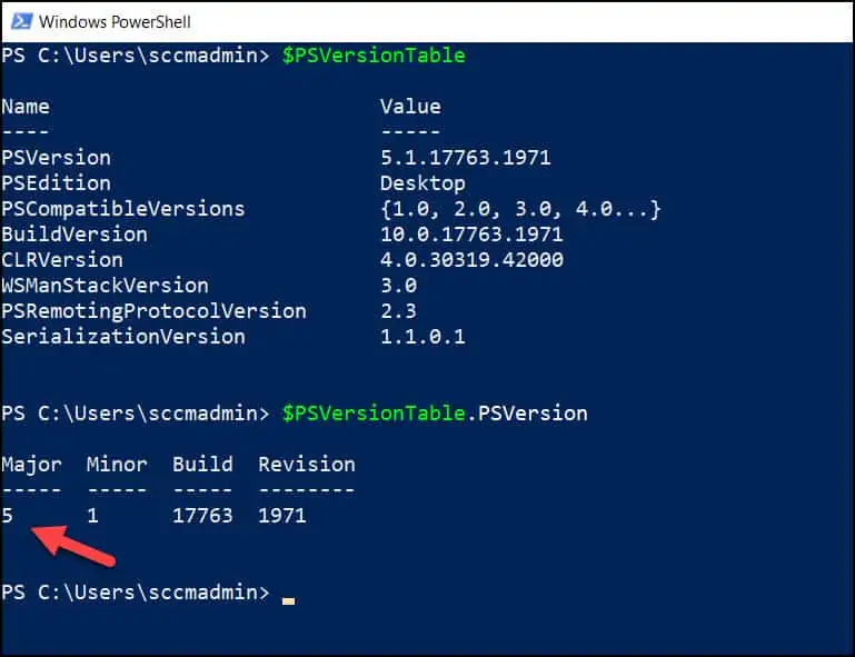 2 Best Ways to Find PowerShell Version using SCCM 2 Find the PowerShell version using the PSversiontable command