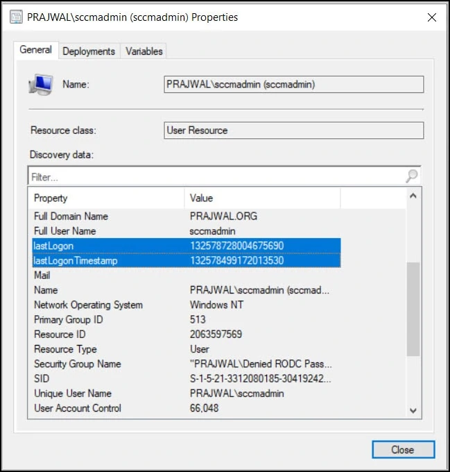 Find last Logon Time of User using SCCM