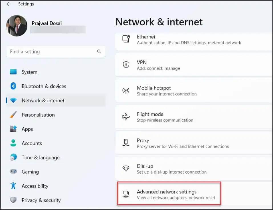 2 Ways to find Wi-Fi password in Windows 11 1 Windows 11 Advanced Network Settings