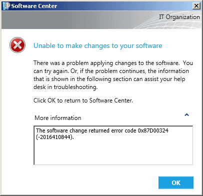 Fix SCCM Application Install Error 0x87D00324(-2016410844) 1 Fix SCCM Software Center Error 0x87D00324