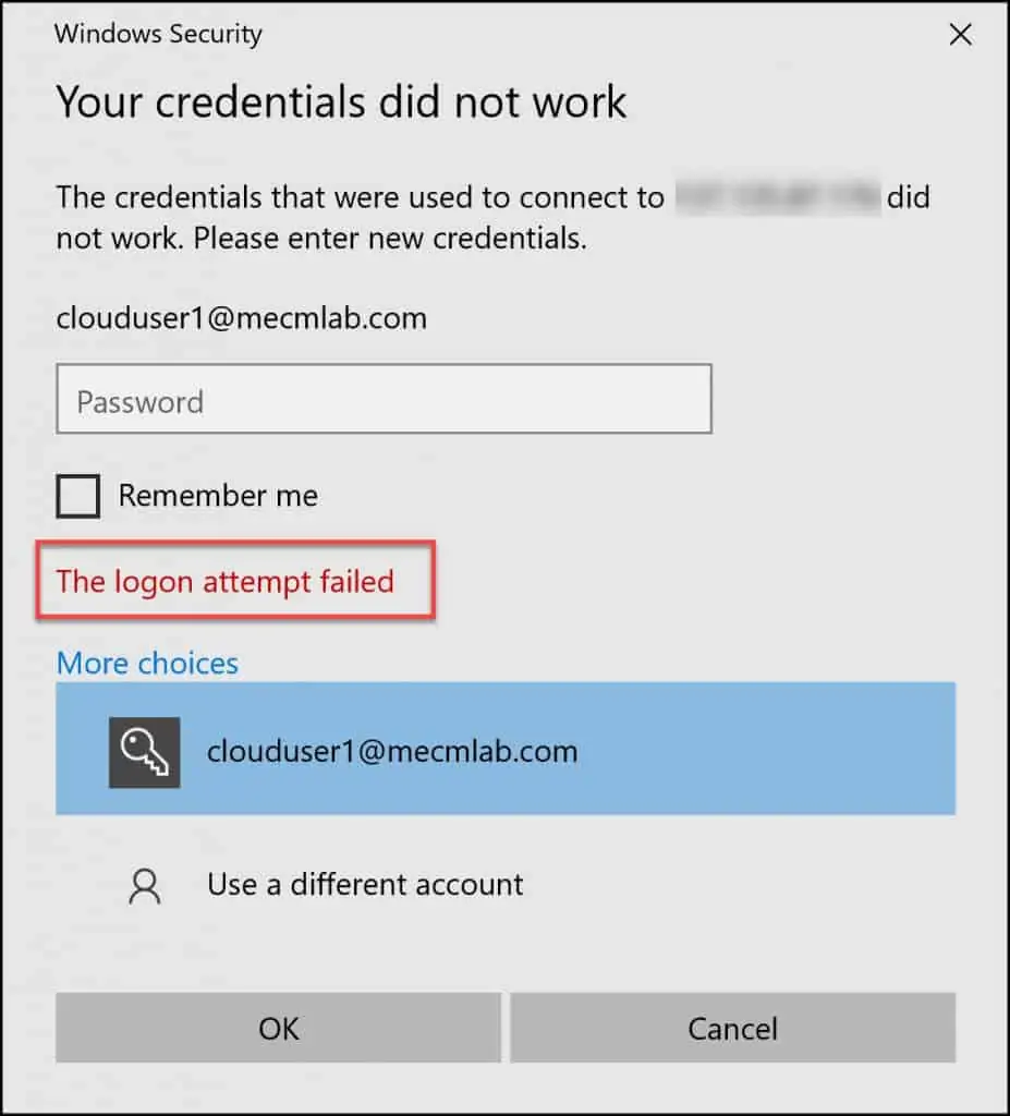 Fix Unable to RDP Azure VM using AAD Credentials 5 Unable to RDP Azure VM Unauthorized Client The login attempt failed