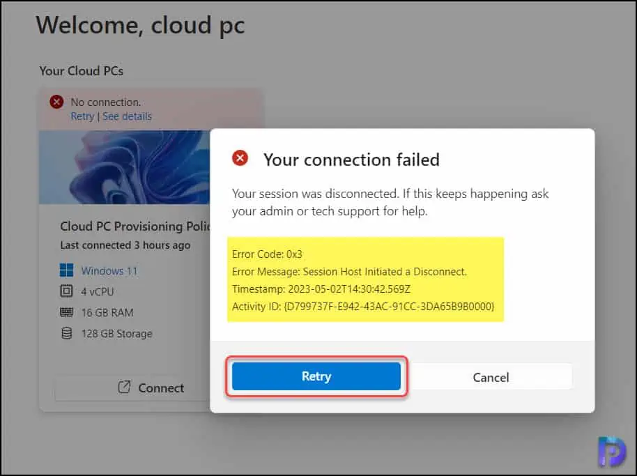 Fix Windows 365 Cloud PC Session Disconnect Error Code 0x3 2 Cloud PC Session Disconnect Error Code 0x3